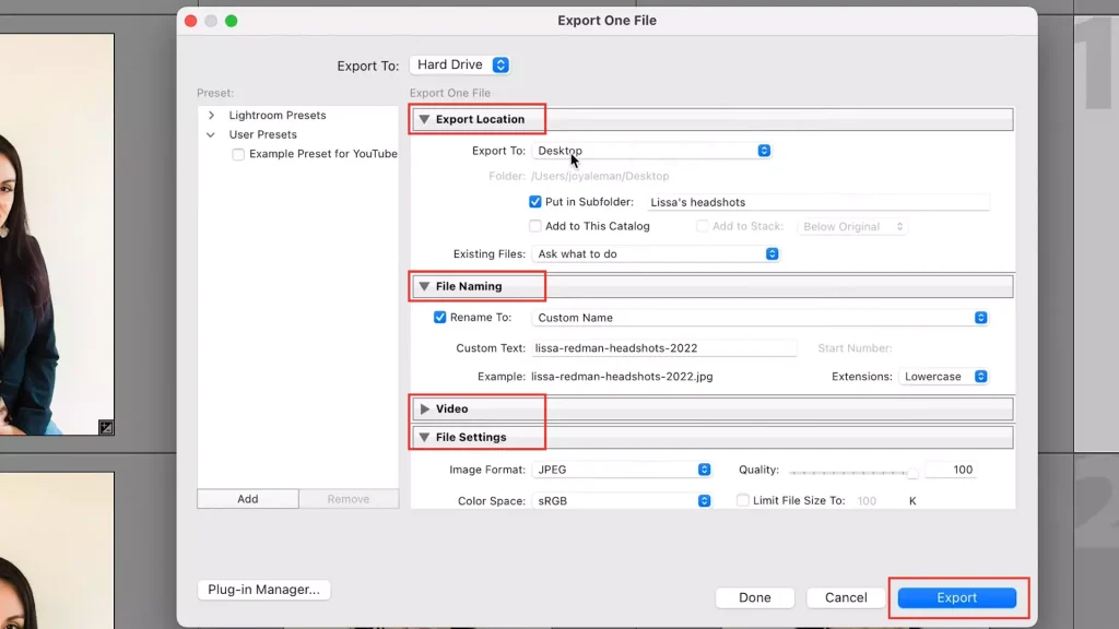 Export Pictures in Lightroom